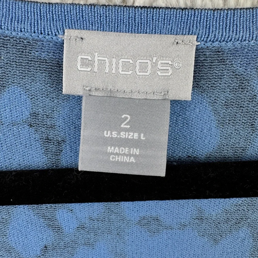 Chico's Sweater Women 2 Large Blue Navy Abstract Animal Print Ombre Pullover
